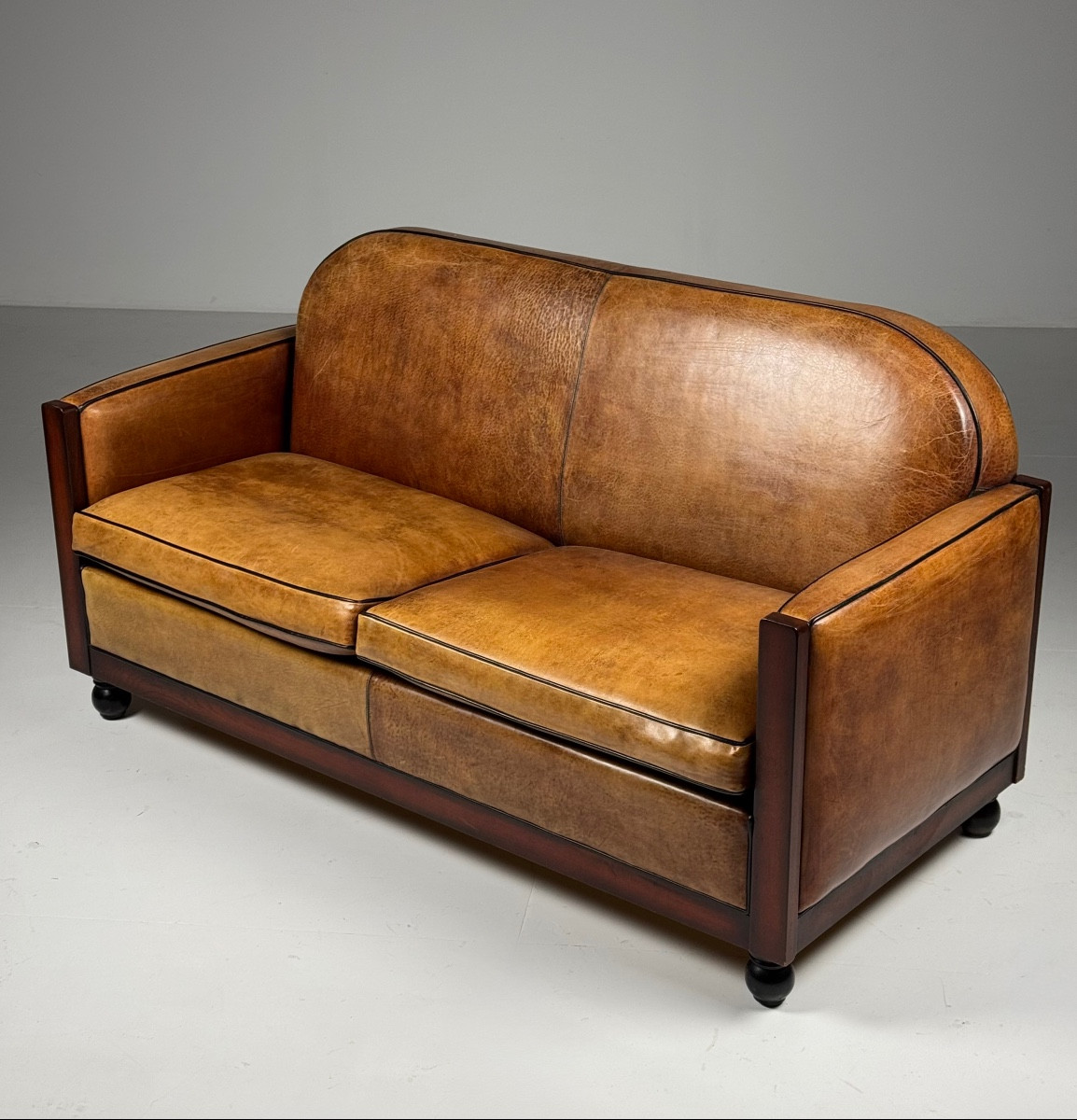 Art Deco Sheepskin Leather Sofa