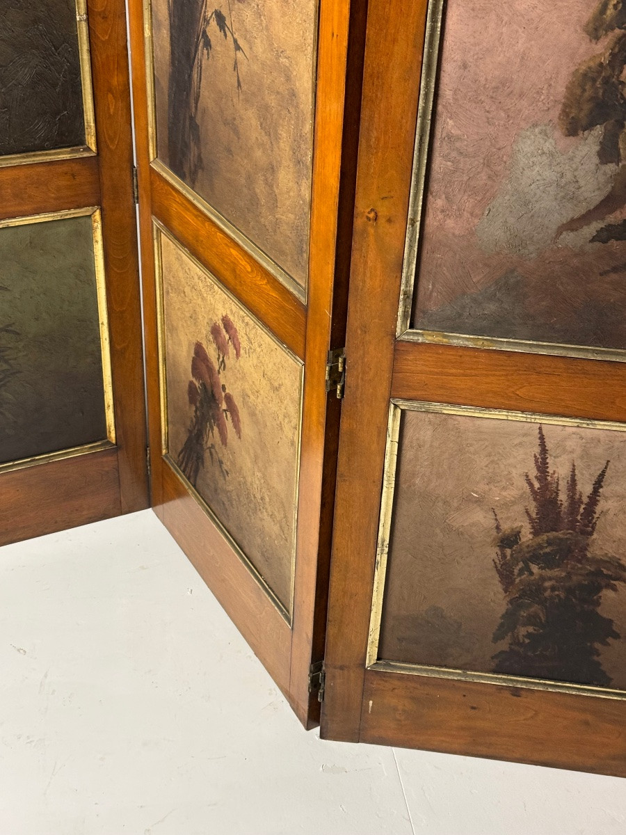 Paravent en acajou peint, XIXe siècle-photo-2