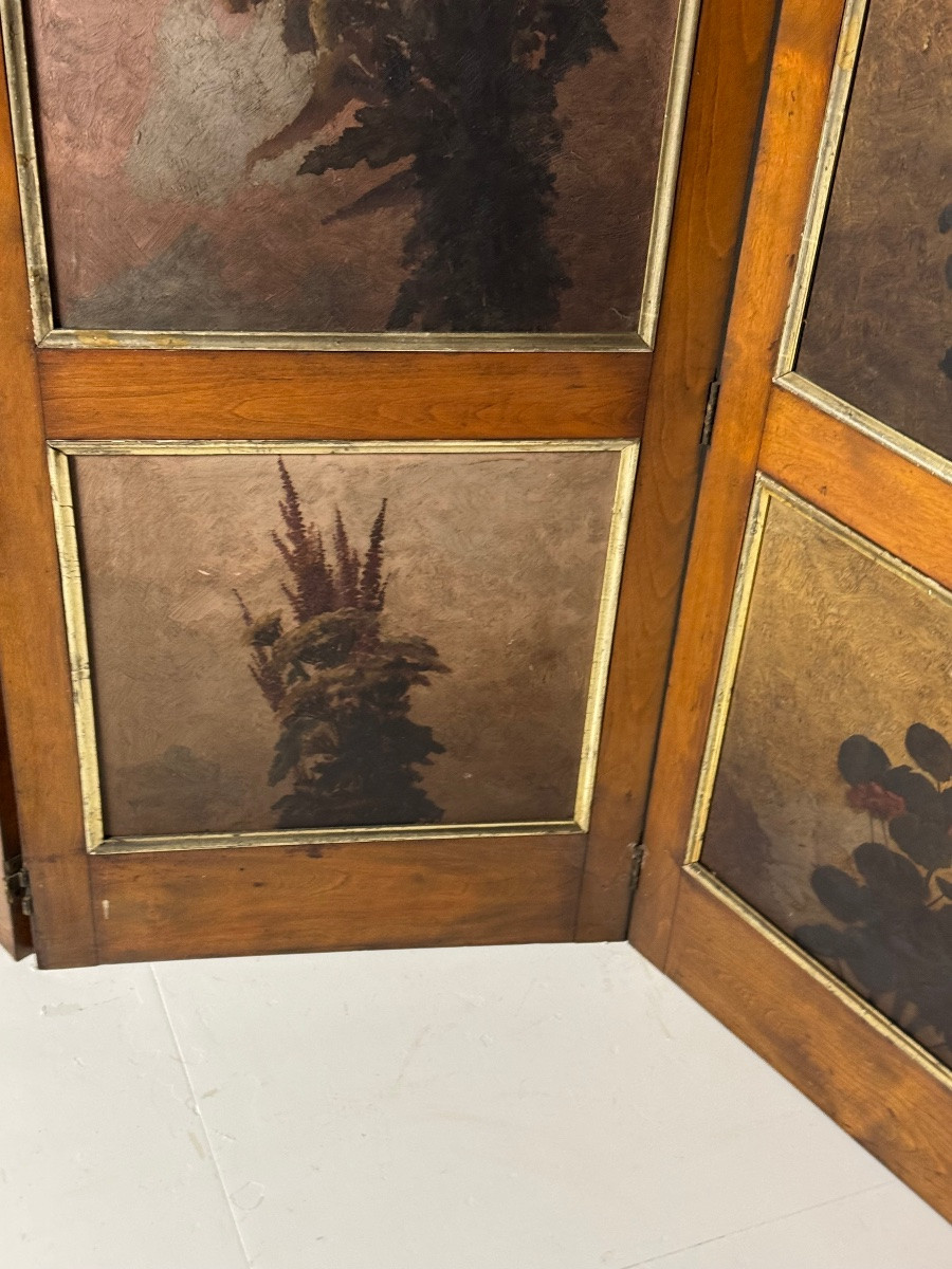 Paravent en acajou peint, XIXe siècle-photo-3