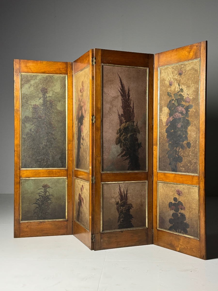 Paravent en acajou peint, XIXe siècle-photo-2