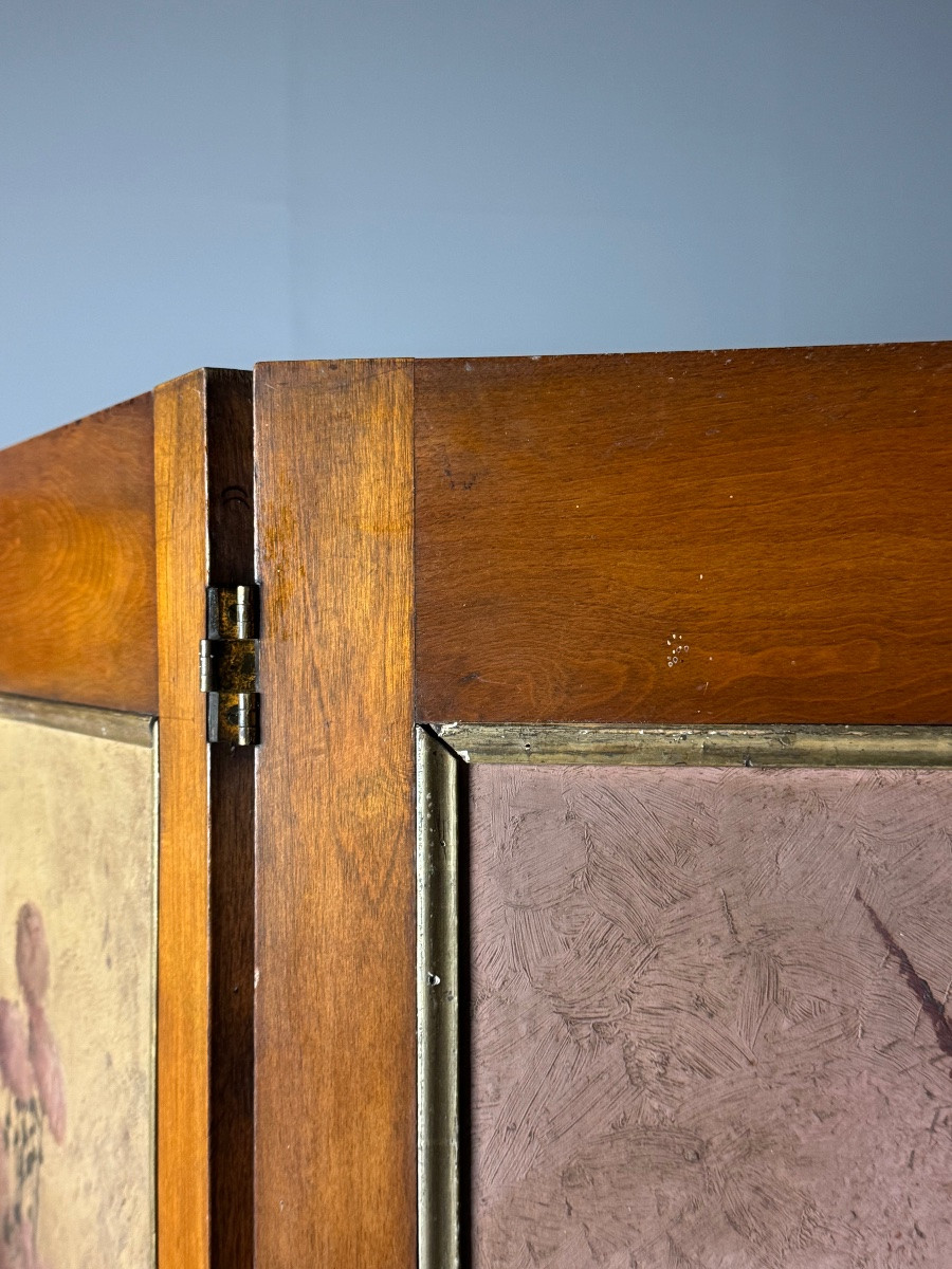 Paravent en acajou peint, XIXe siècle-photo-3