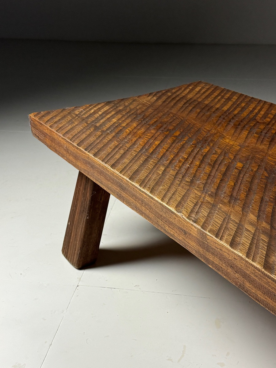 Table basse en chêne de style brutaliste des années 70-photo-2