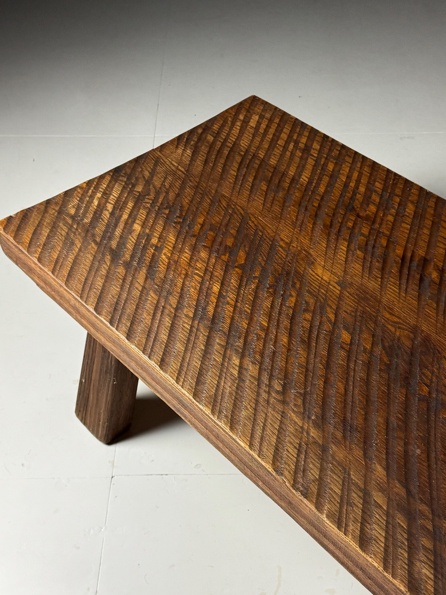 Table basse en chêne de style brutaliste des années 70-photo-3