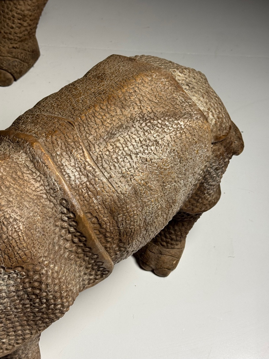 Statues de rhinocéros sculptées à la main 1960 (134cm)-photo-3