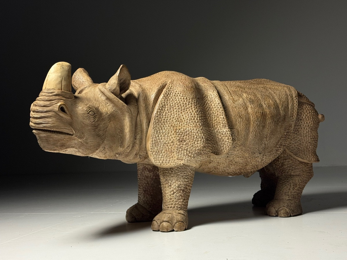 Statues de rhinocéros sculptées à la main 1960 (134cm)-photo-7