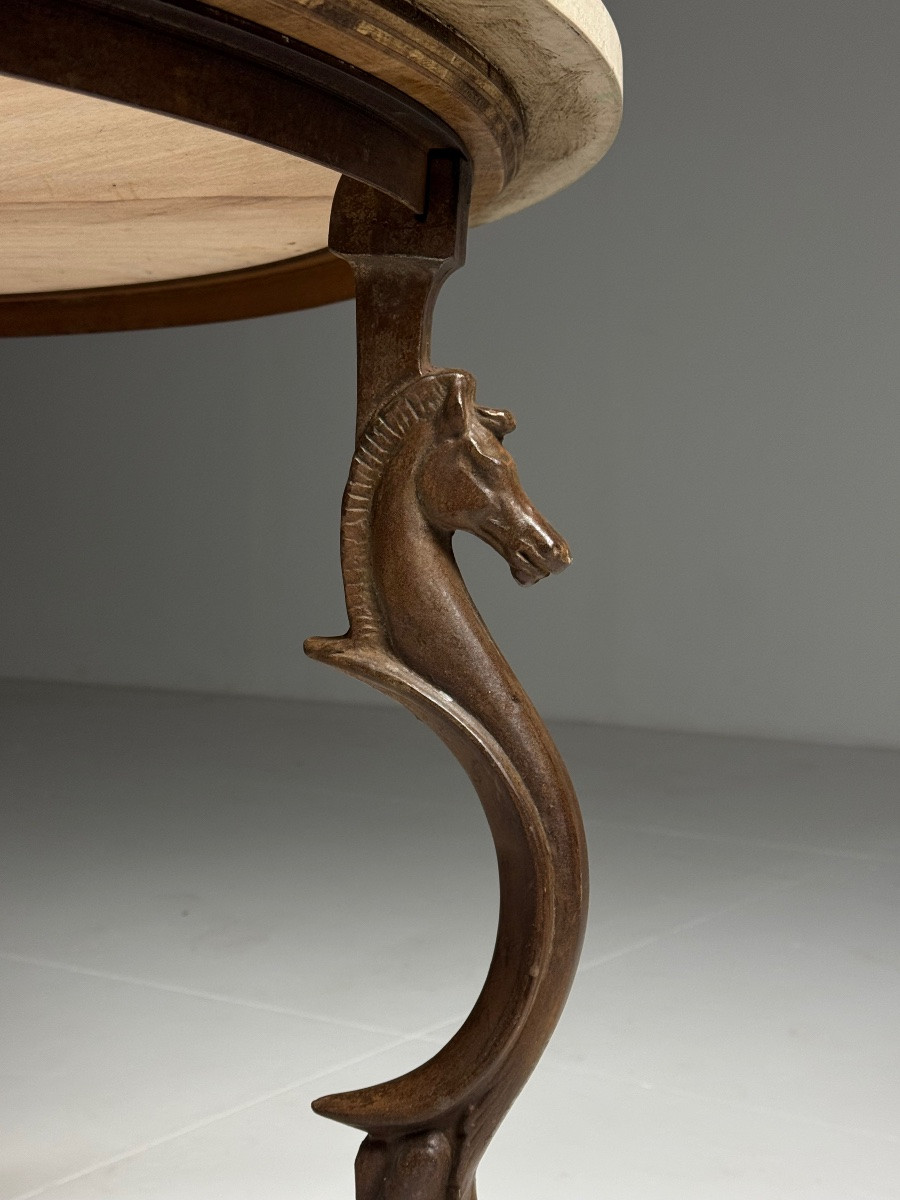 Table à manger vintage avec plateau en marbre et hippocampes-photo-3