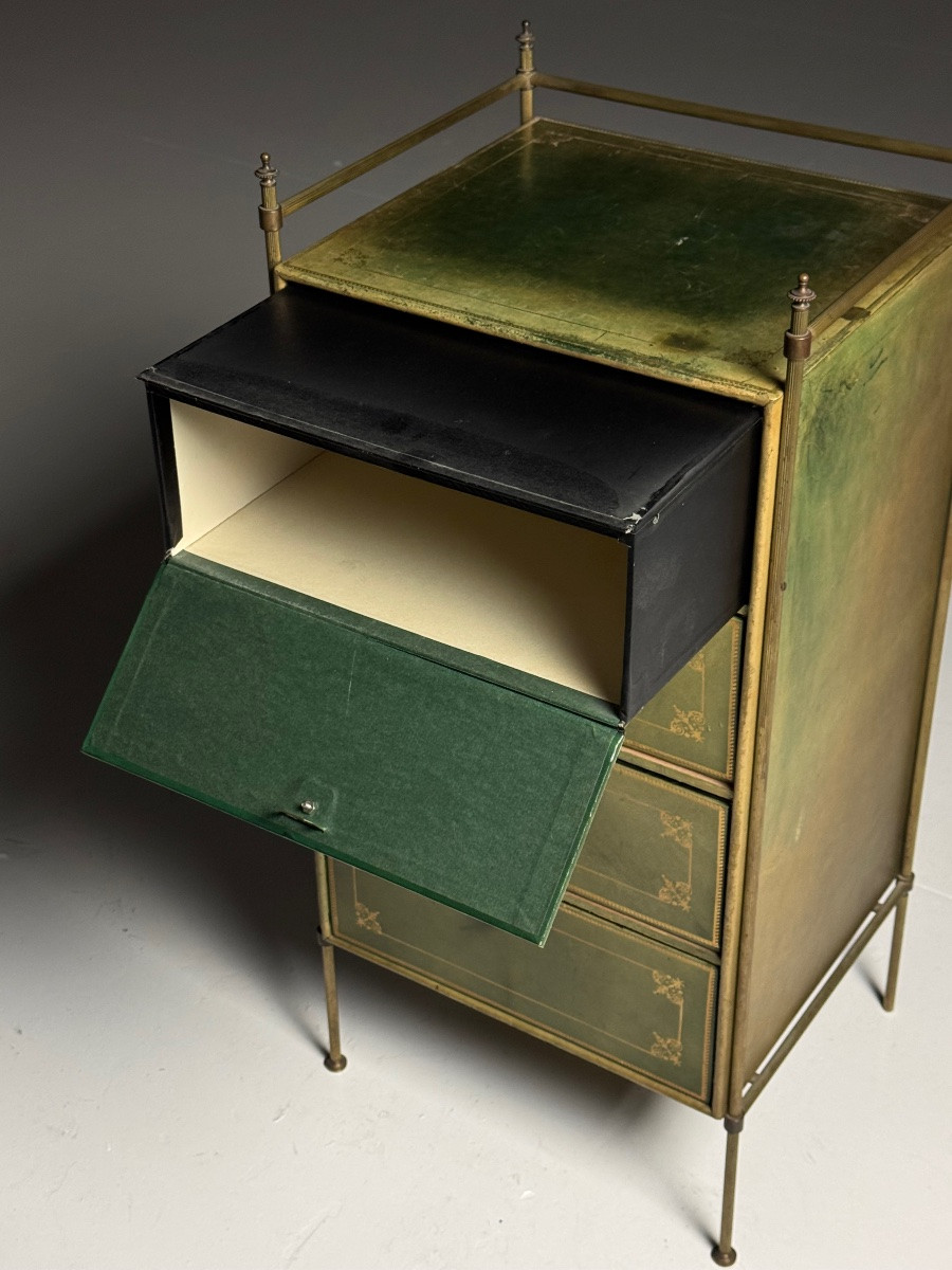 Small Vintage Leather Chest Of Drawers-photo-2
