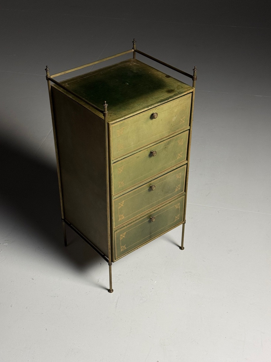 Small Vintage Leather Chest Of Drawers-photo-3