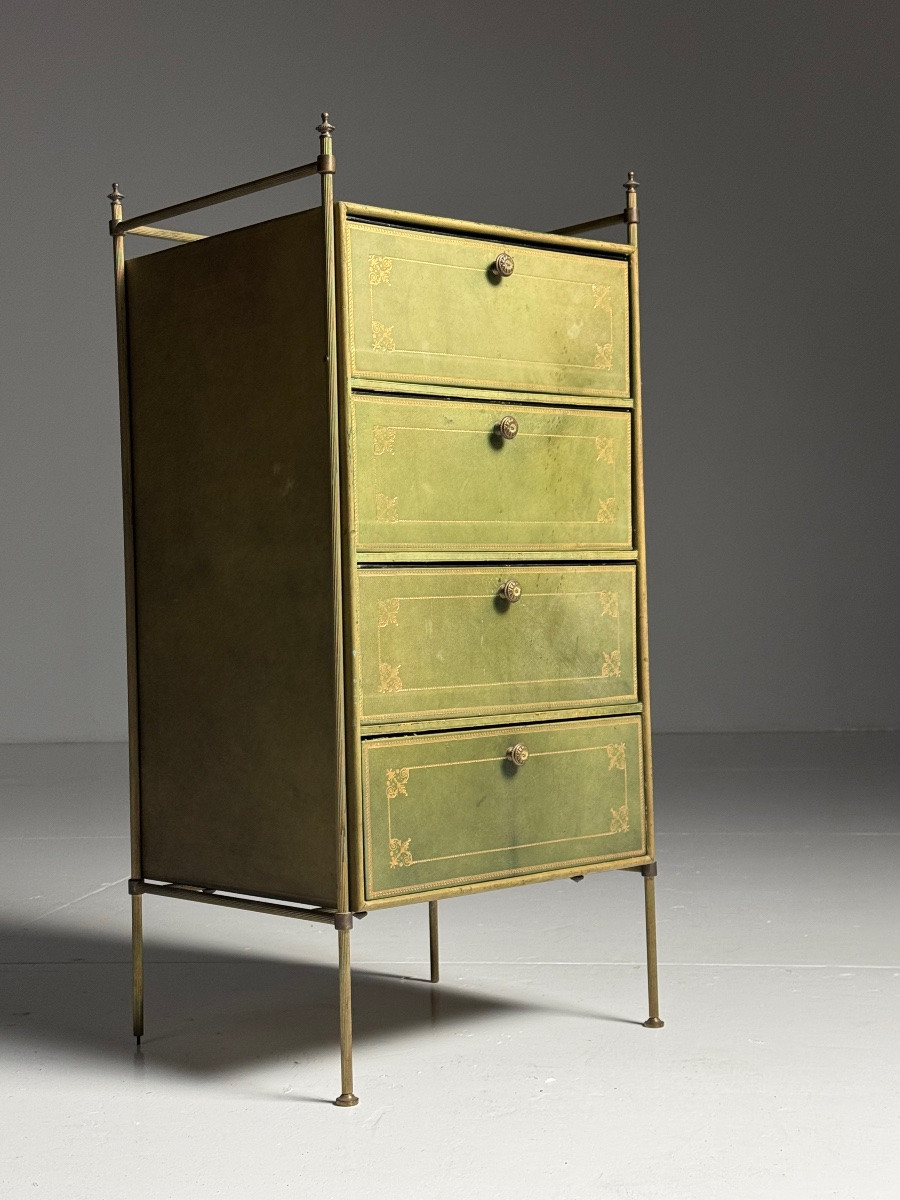 Small Vintage Leather Chest Of Drawers-photo-4