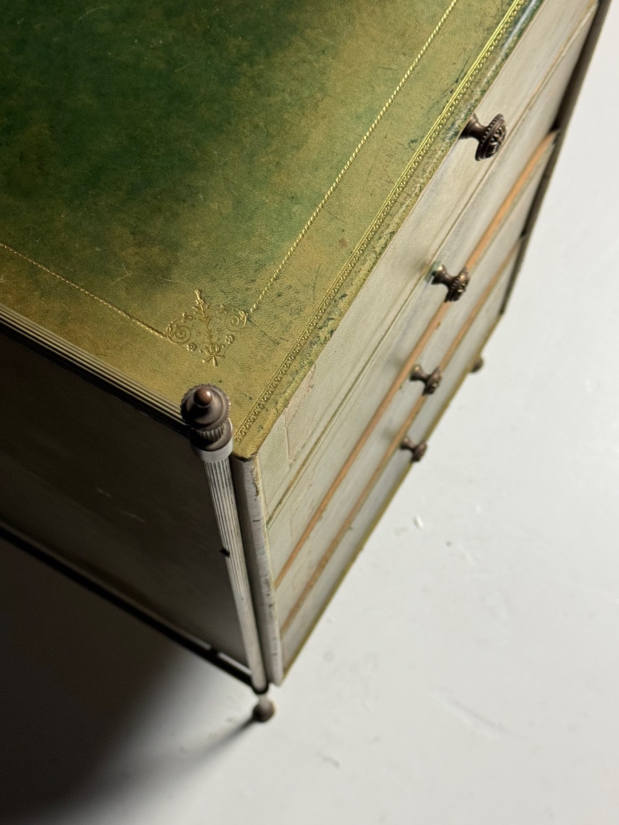 Small Vintage Leather Chest Of Drawers-photo-5
