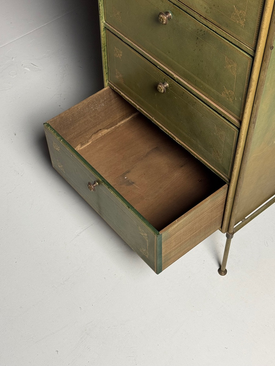 Small Vintage Leather Chest Of Drawers-photo-7