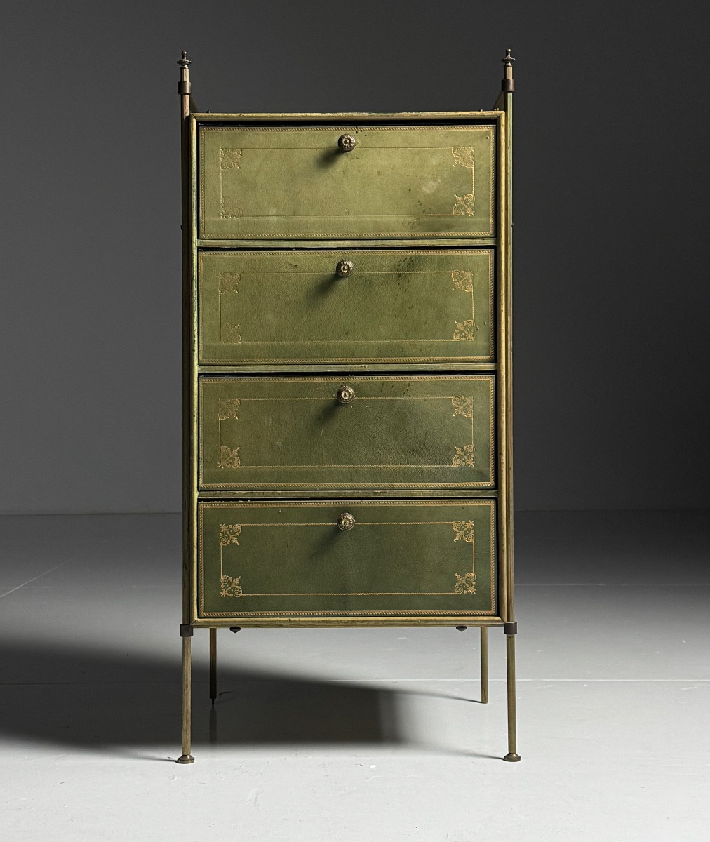 Small Vintage Leather Chest Of Drawers