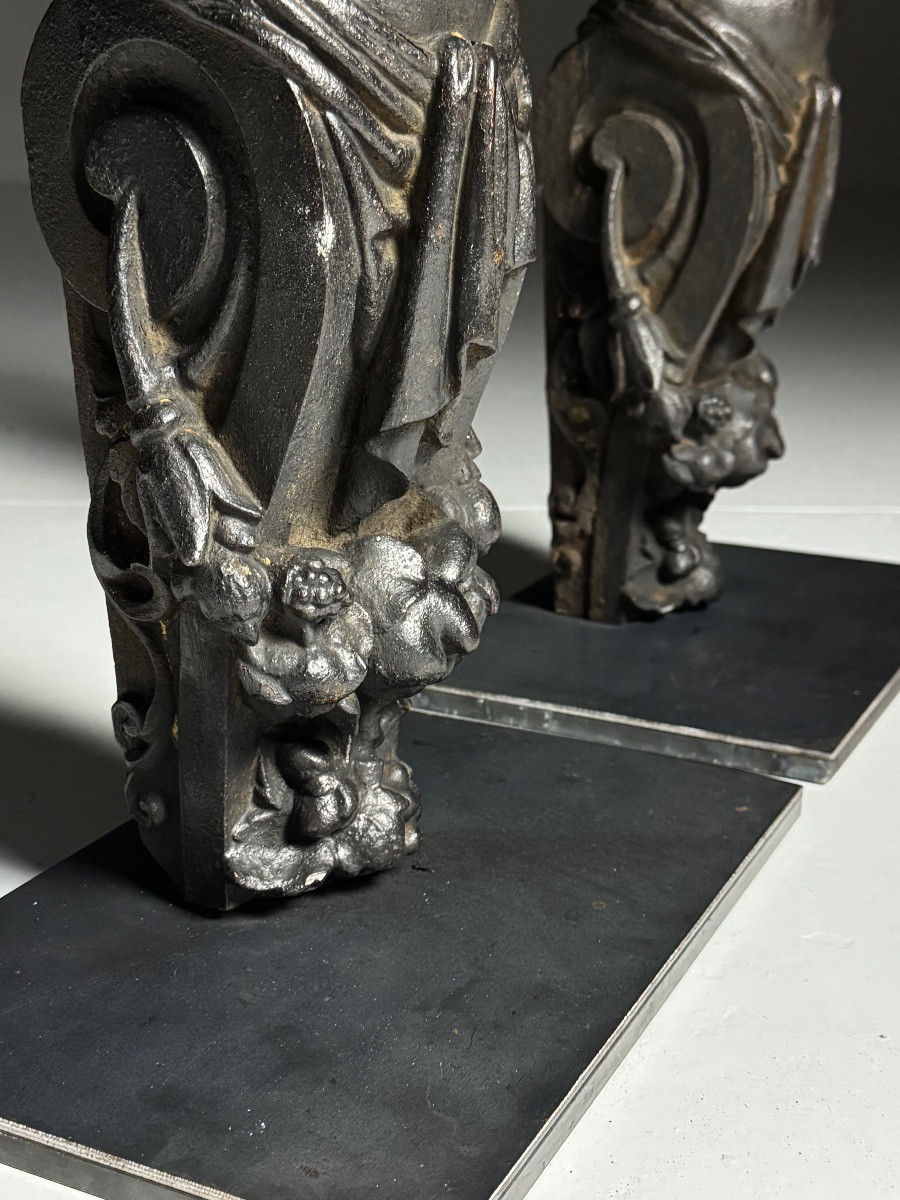 Lot de 2 anges en fonte du XIXe siècle-photo-2