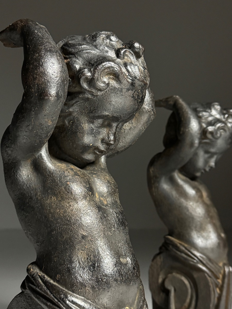 Lot de 2 anges en fonte du XIXe siècle-photo-1