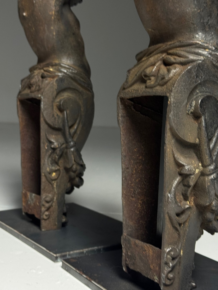 Lot de 2 anges en fonte du XIXe siècle-photo-3