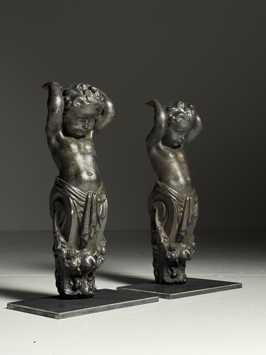 Lot de 2 anges en fonte du XIXe siècle-photo-5