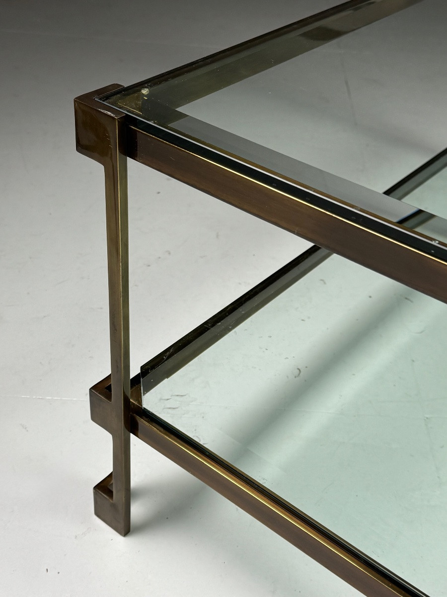 Table basse vintage en métal et verre-photo-2