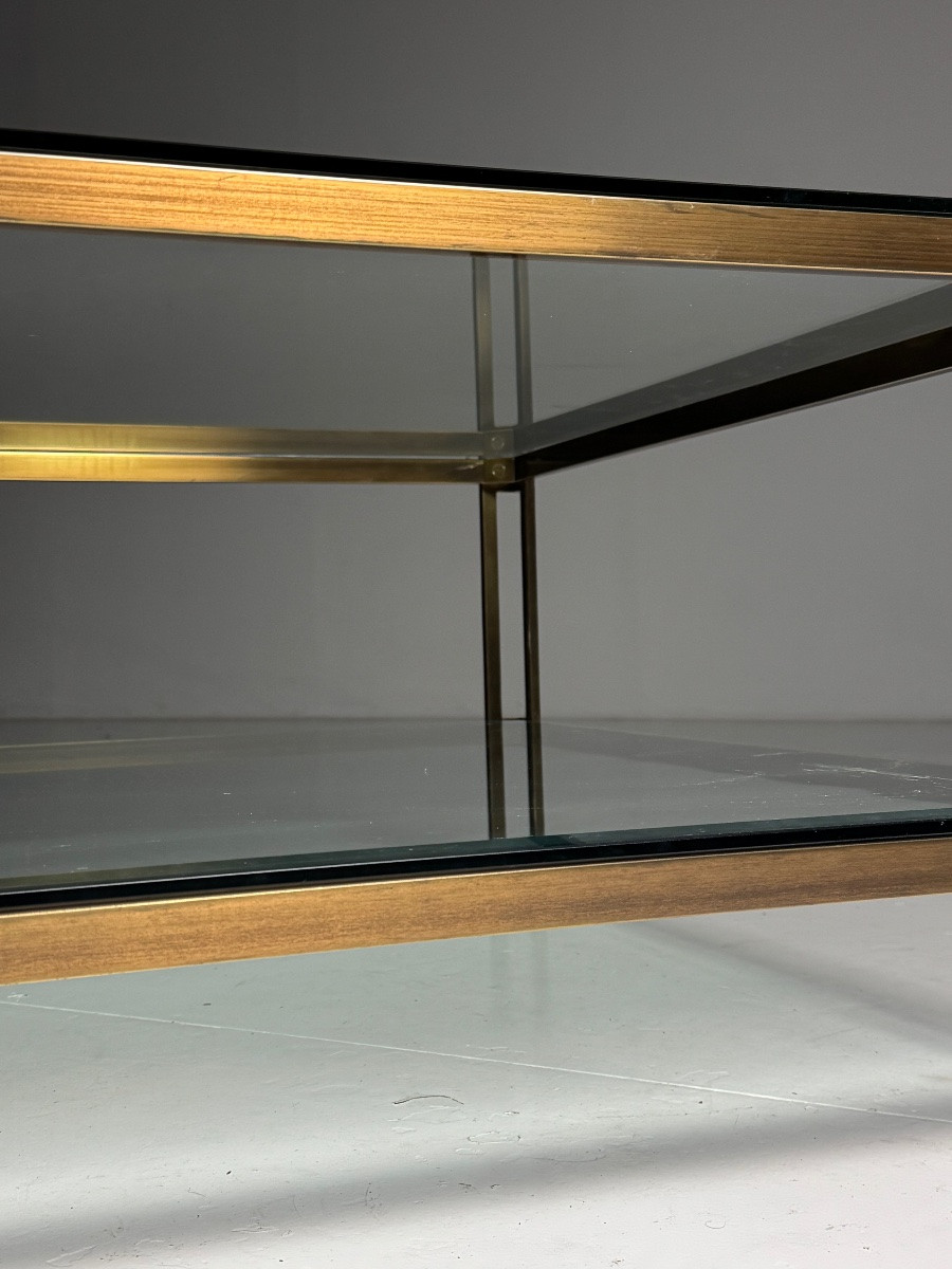 Table basse vintage en métal et verre-photo-3
