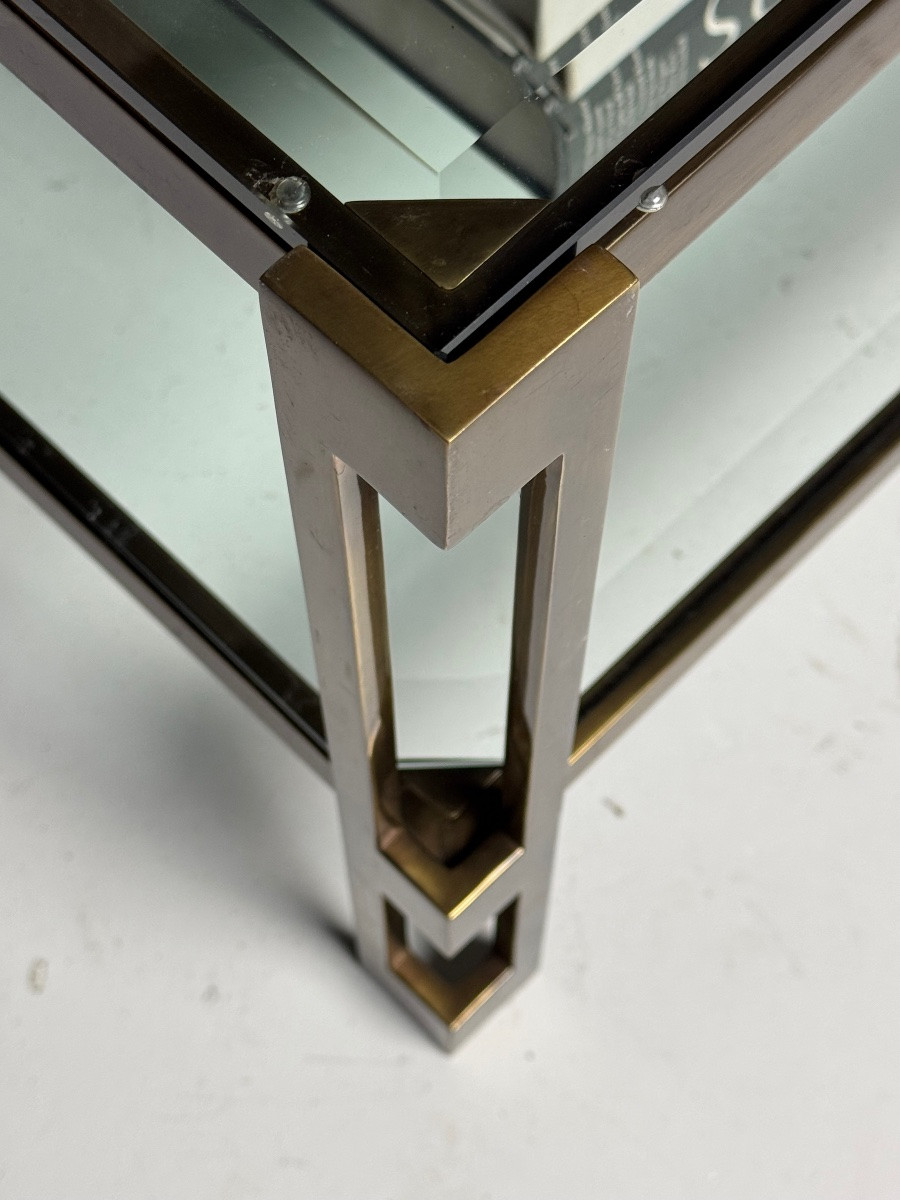 Table basse vintage en métal et verre-photo-2