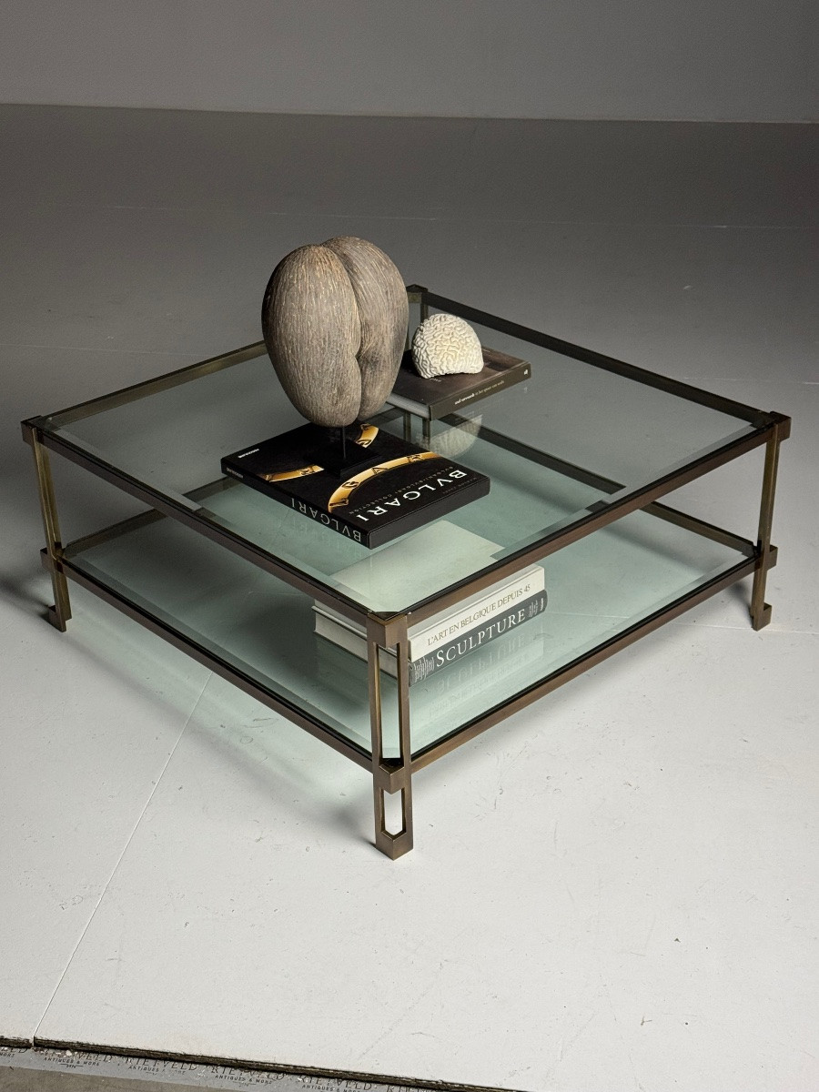 Table basse vintage en métal et verre-photo-4