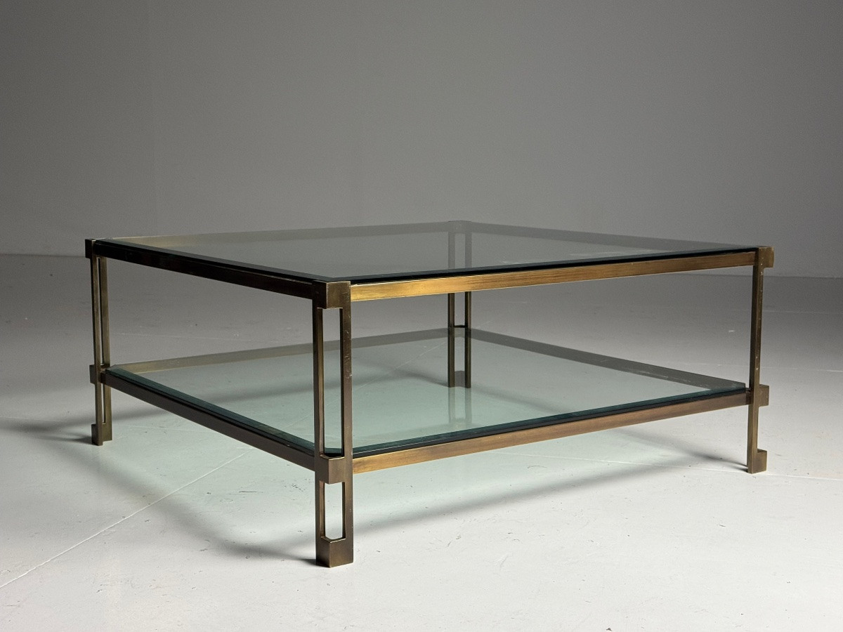 Table basse vintage en métal et verre-photo-7