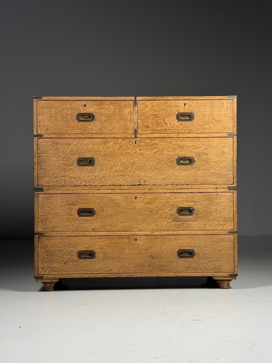 19th Century Campaign Chest Of Drawers In Oak-photo-4