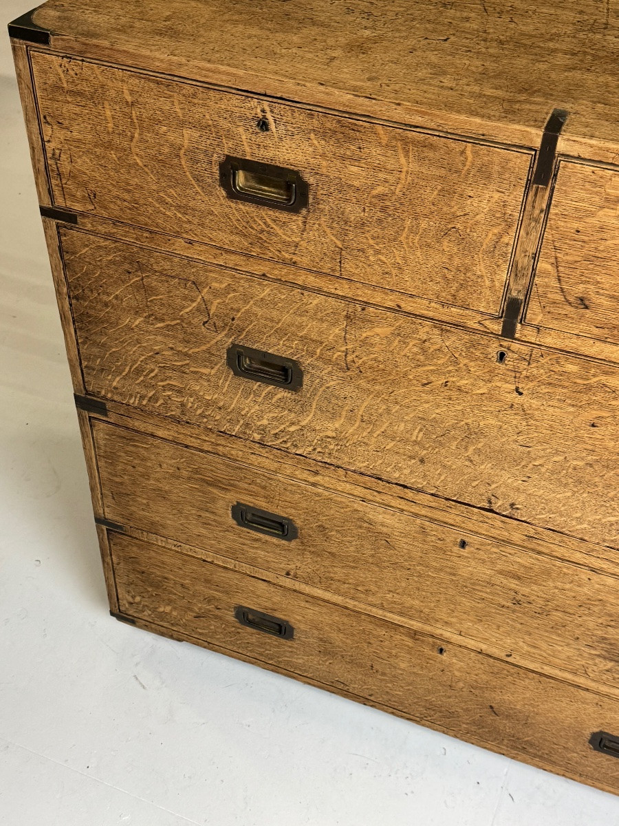 19th Century Campaign Chest Of Drawers In Oak-photo-1