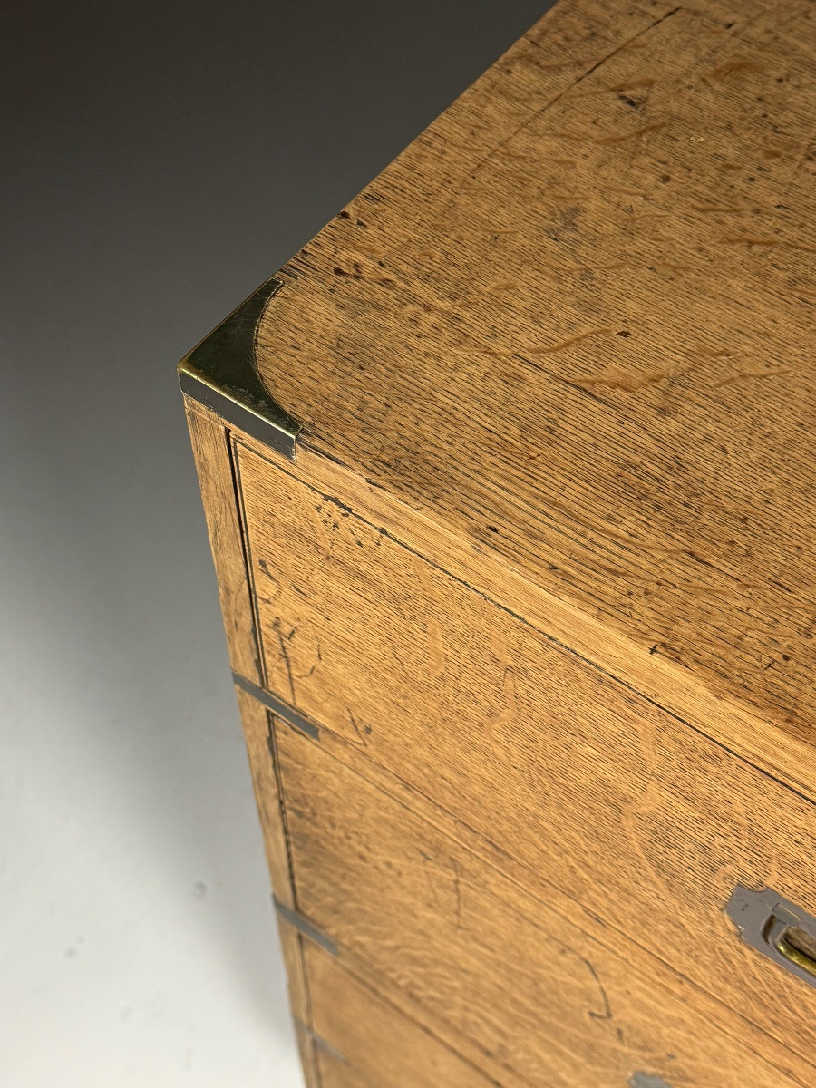 19th Century Campaign Chest Of Drawers In Oak-photo-4