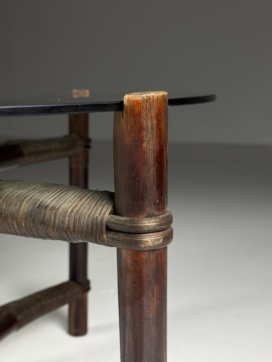 Table basse vintage en rotin-photo-2