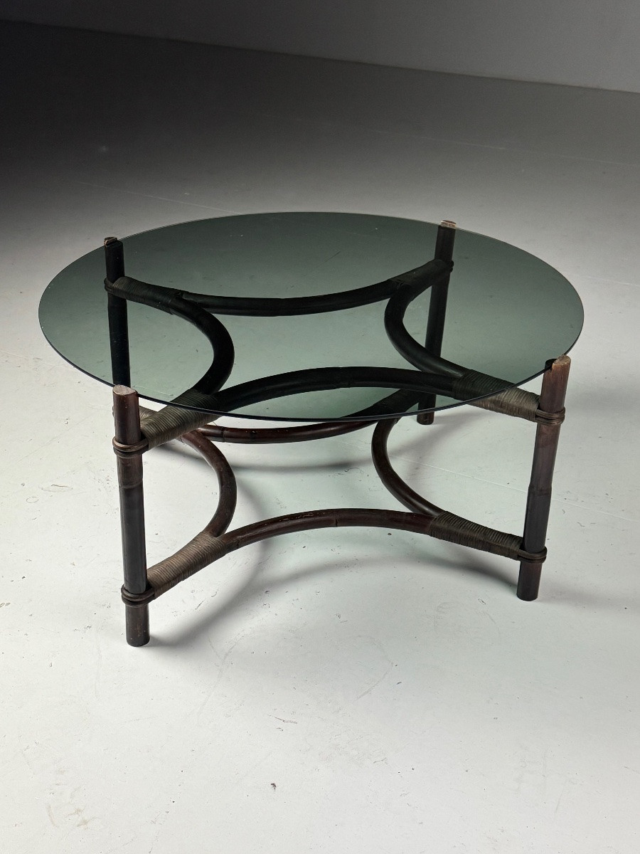 Table basse vintage en rotin-photo-4