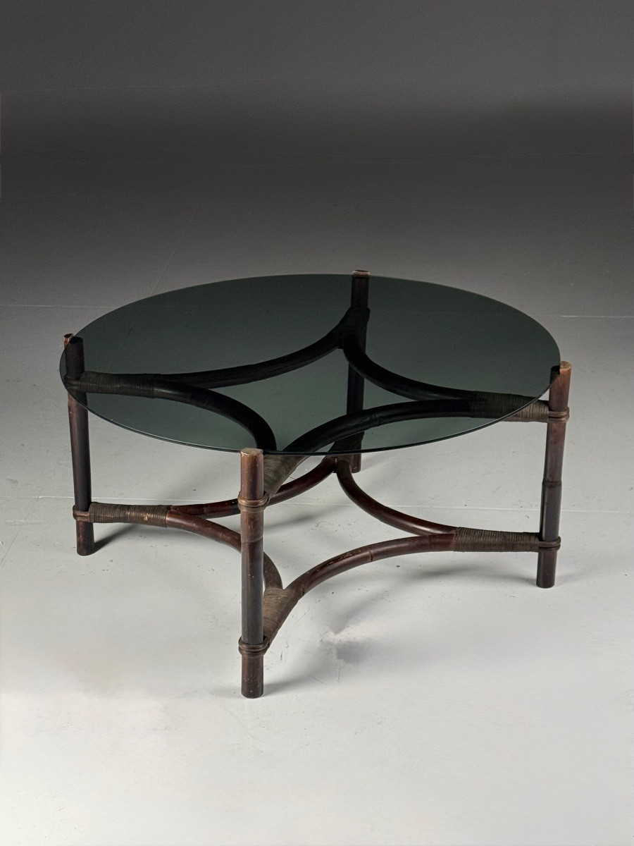 Table basse vintage en rotin-photo-6