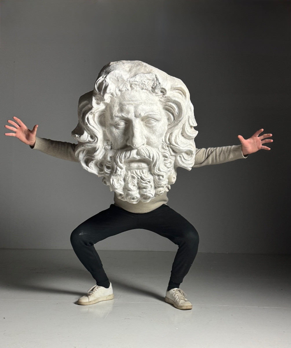 Tête gigantesque de Zeus, XXe siècle, plâtre-photo-2