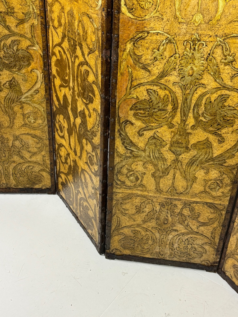 Paravent du XIXe siècle, jaune et doré-photo-4