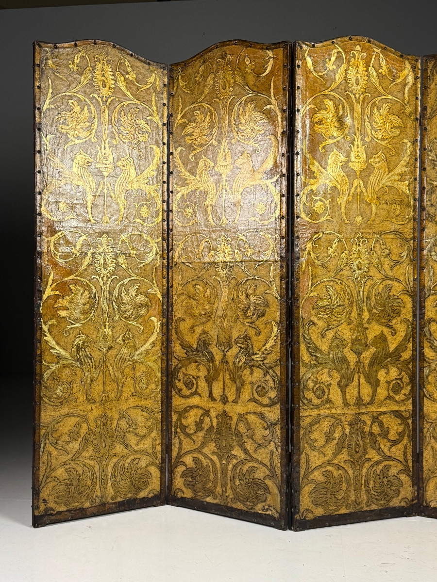 Paravent du XIXe siècle, jaune et doré-photo-1