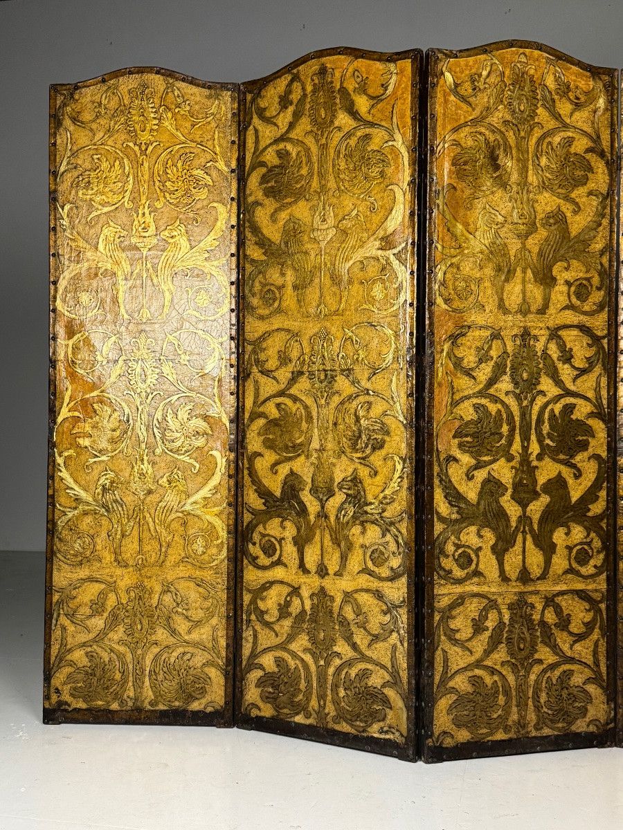 Paravent du XIXe siècle, jaune et doré-photo-6