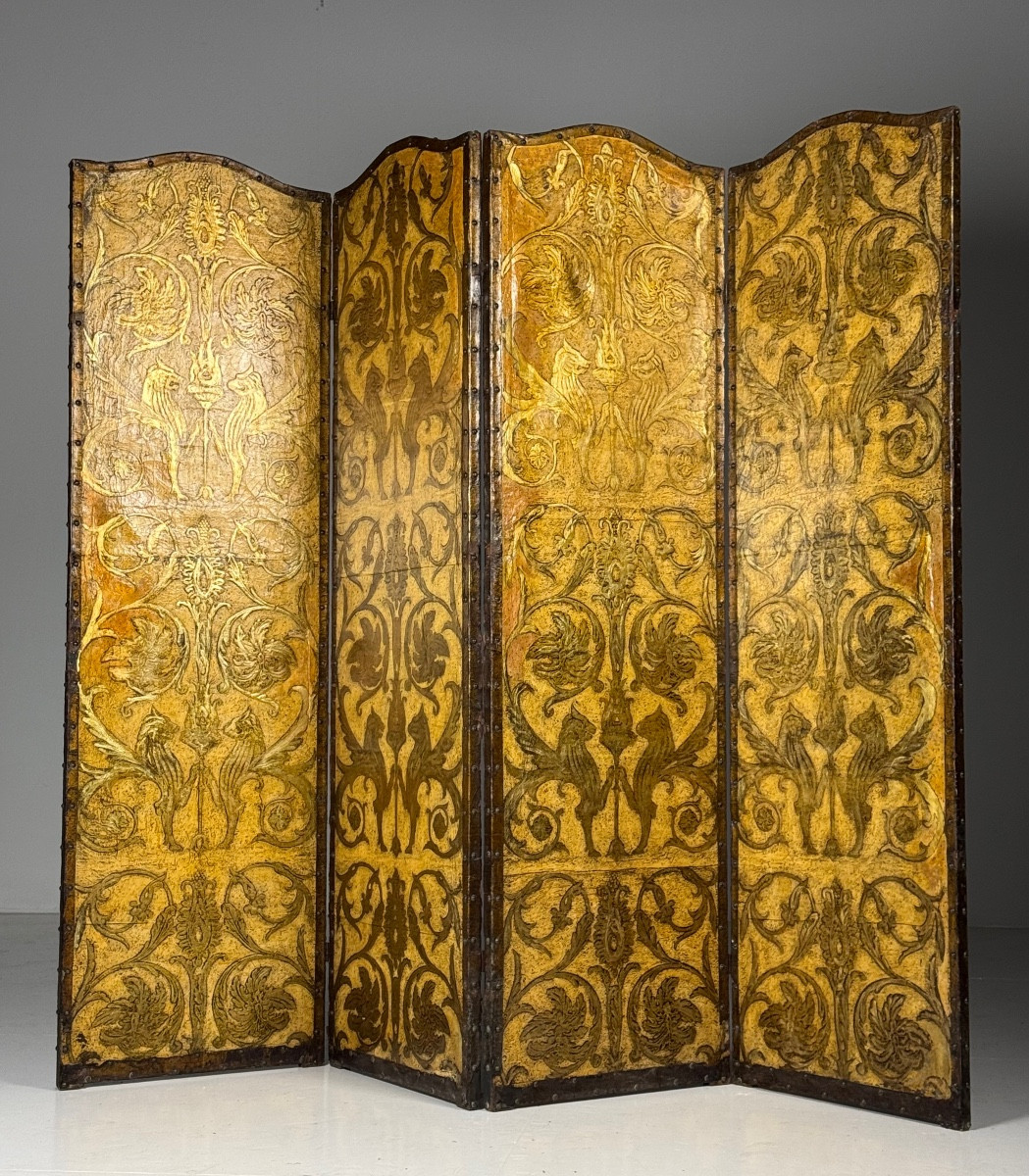 Paravent du XIXe siècle, jaune et doré