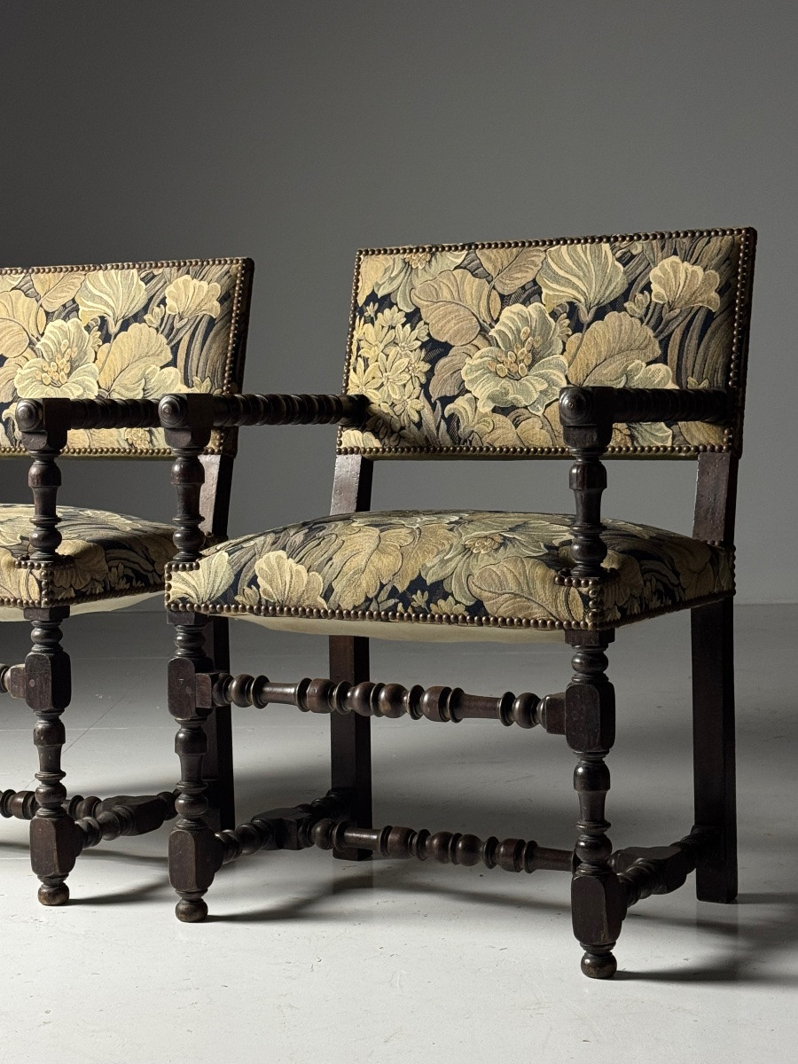 Lot de 2 chaises de style Louis XIII, XIXe siècle-photo-3