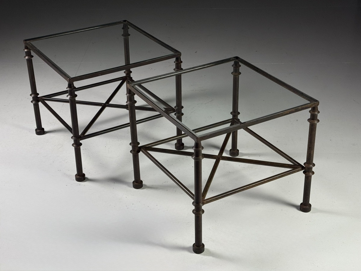 Lot de 2 tables d'appoint vintage en métal-photo-1