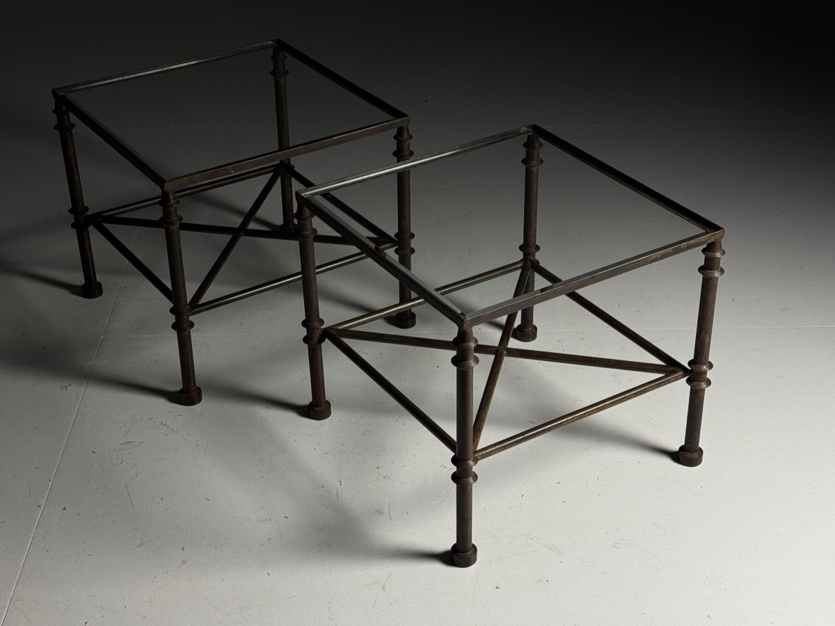 Lot de 2 tables d'appoint vintage en métal-photo-3