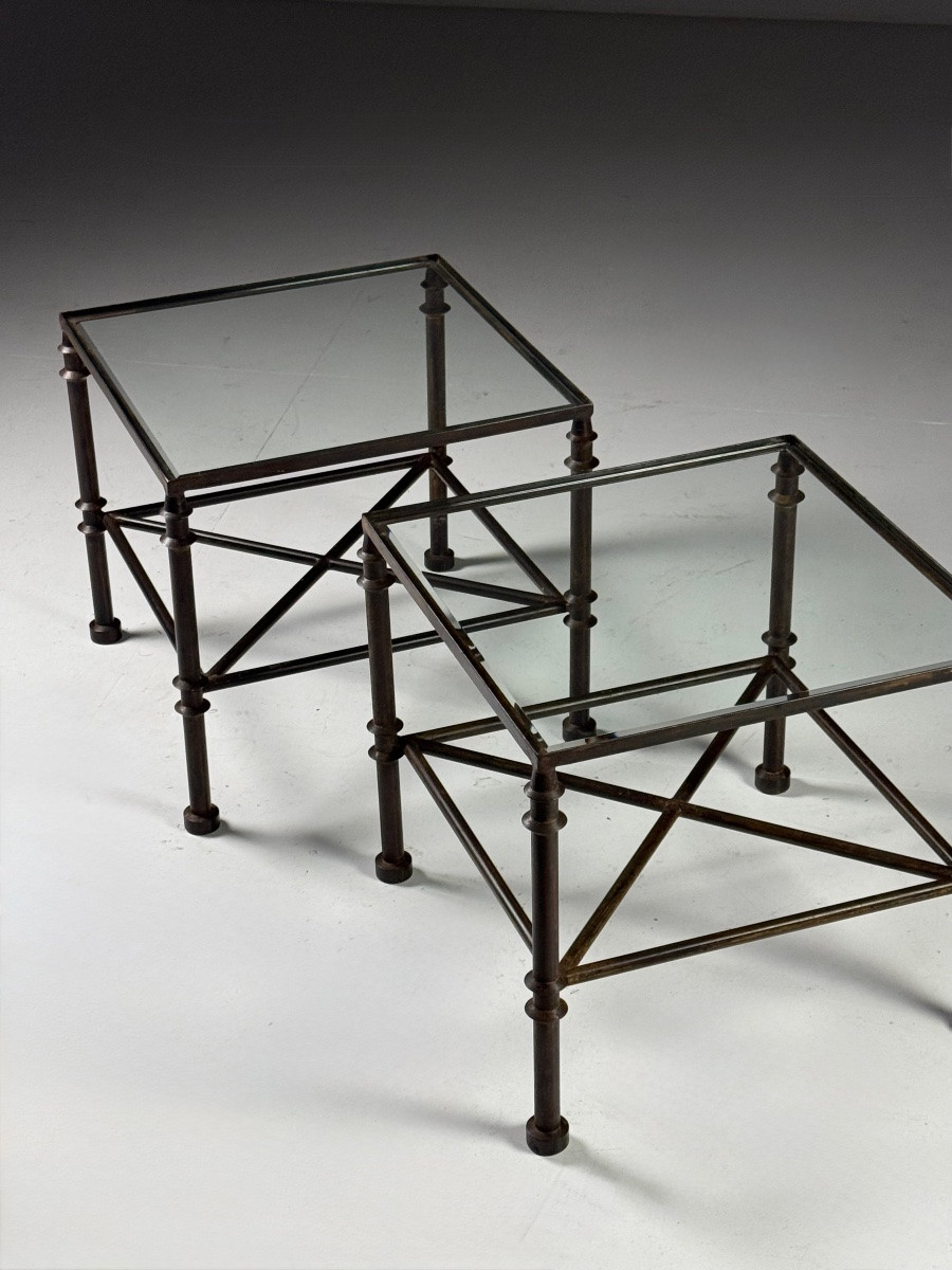 Lot de 2 tables d'appoint vintage en métal-photo-7