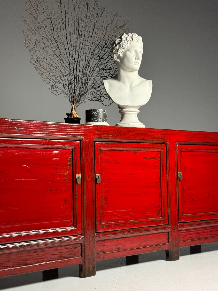 Buffet chinois laqué rouge-photo-3