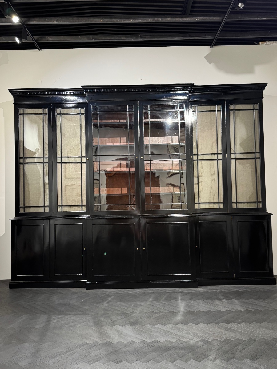 Bibliothèque anglaise à façade en saillie, XIXe siècle, noire -photo-7