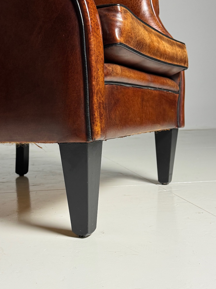 Fauteuil à oreilles en cuir de mouton-photo-2