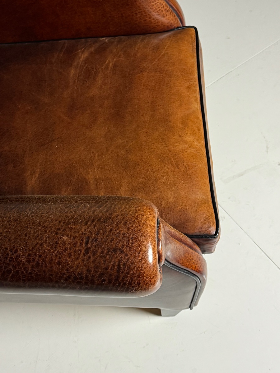 Fauteuil à oreilles en cuir de mouton-photo-4