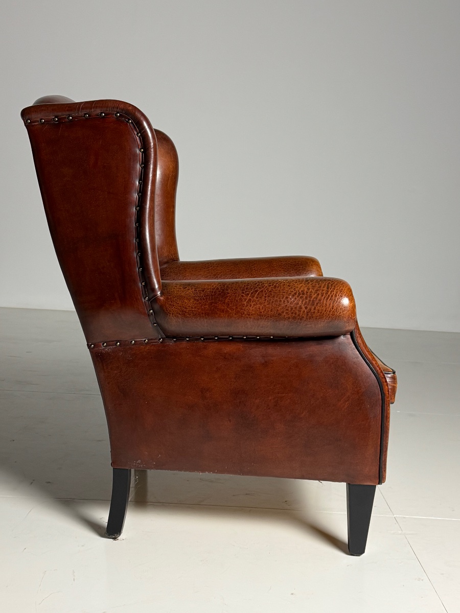 Fauteuil à oreilles en cuir de mouton-photo-3