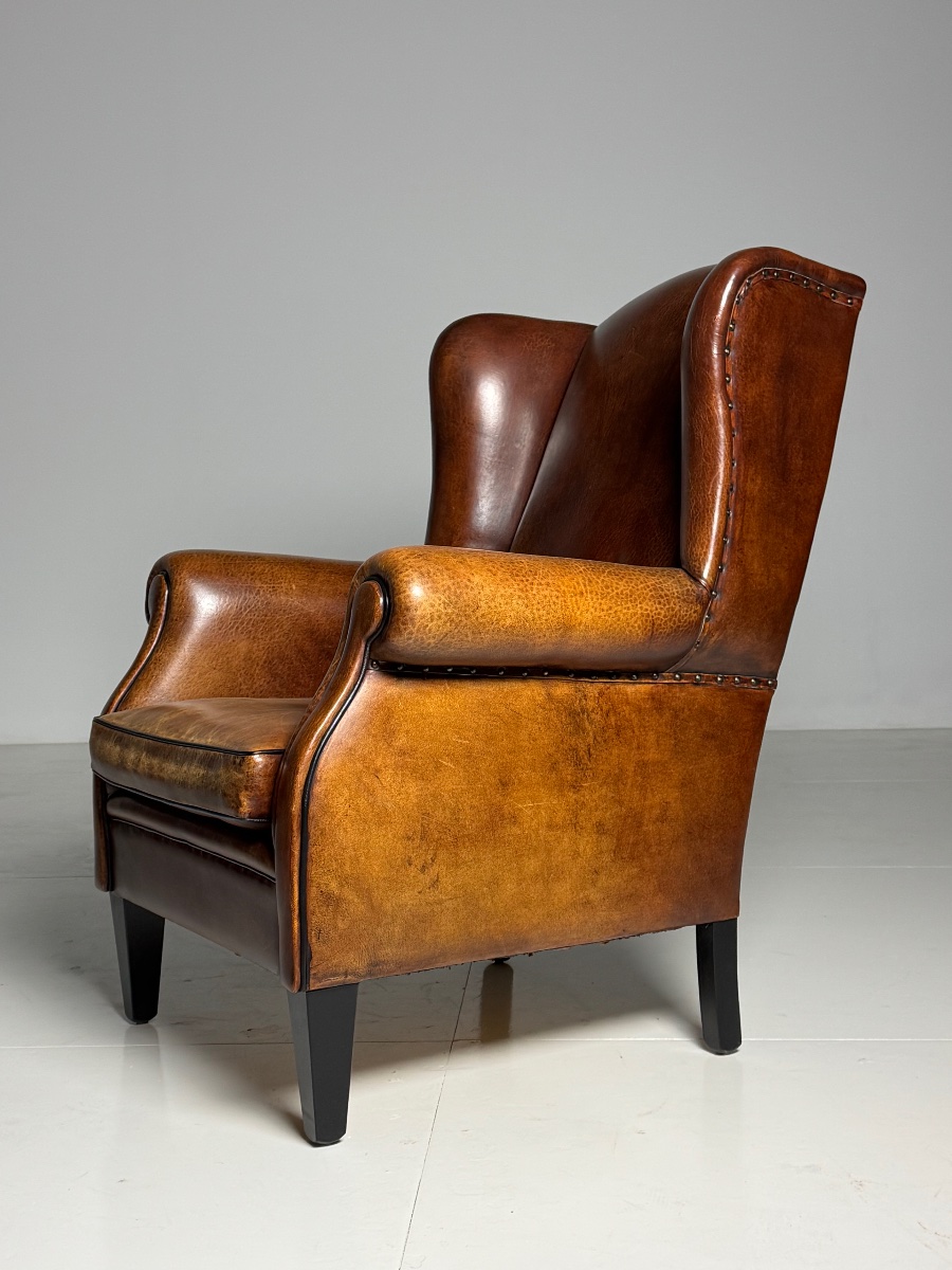 Fauteuil à oreilles en cuir de mouton-photo-4