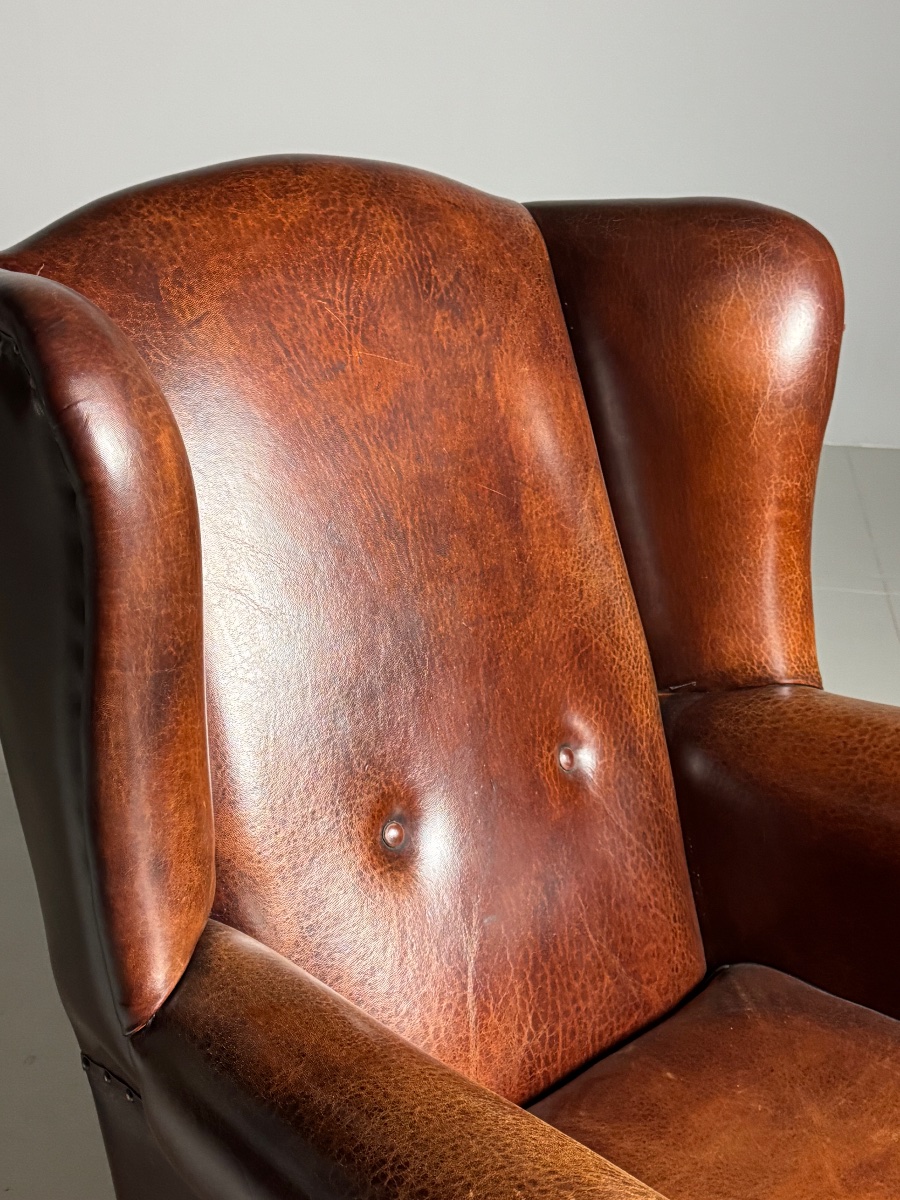 Fauteuil à oreilles en cuir de mouton-photo-7