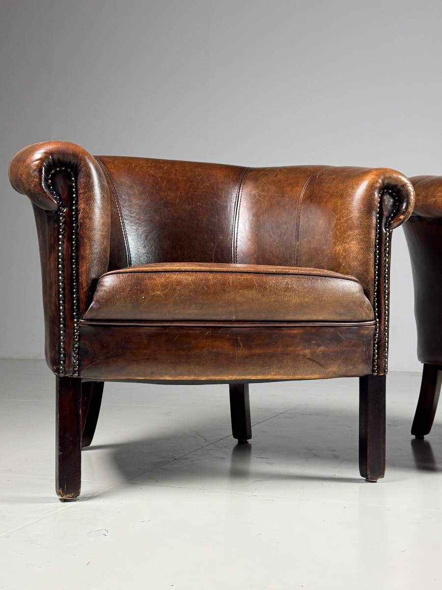 Set Of 2 Sheepskin Leather Club Chairs-photo-2