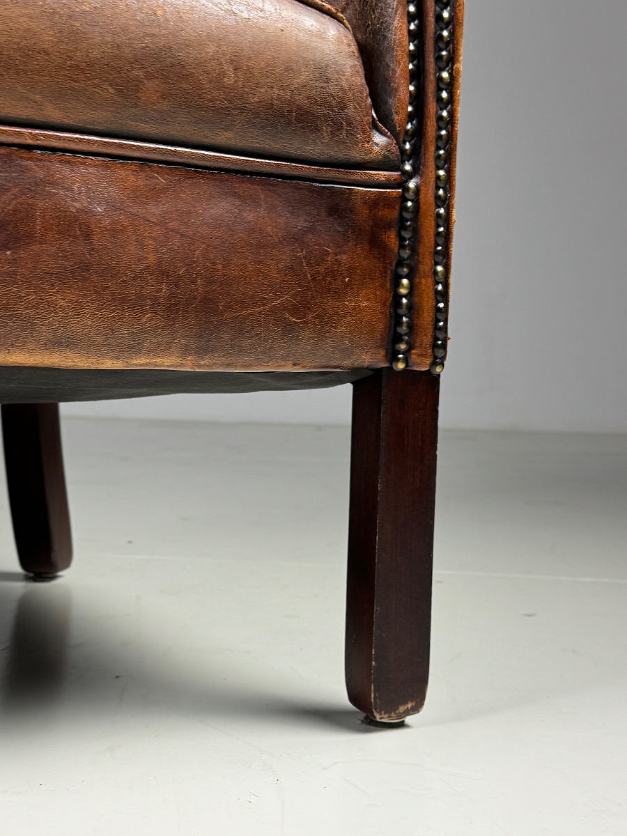 Set Of 2 Sheepskin Leather Club Chairs-photo-4