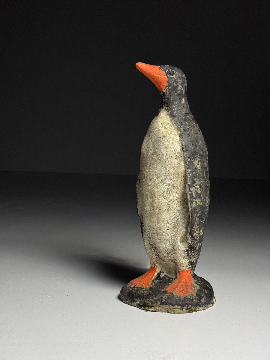 Vintage Concrete Garden Statue Penguin